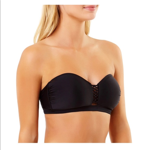 NEW T&T Solid Bandeau Bikini Top Swim Small Black Detachable Strap Women’s - Picture 4 of 16